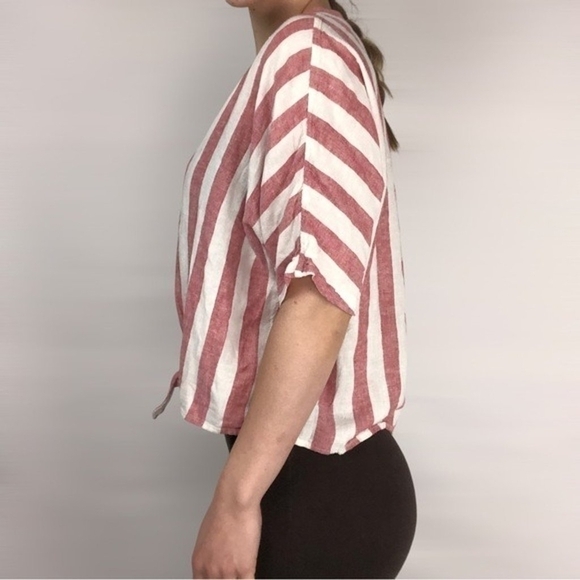 Rails Thea Tie Front Button Up Linen Blouse Seville Stripe XS - Picture 4 of 11
